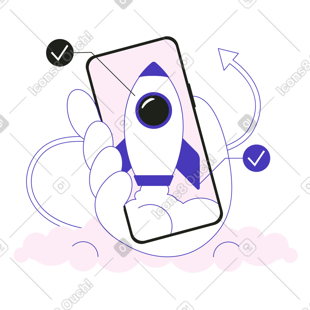 Ilustração de Rocket launching from smartphone, New product or app launch em no estilo Blueberry para baixar em PNG, SVG
