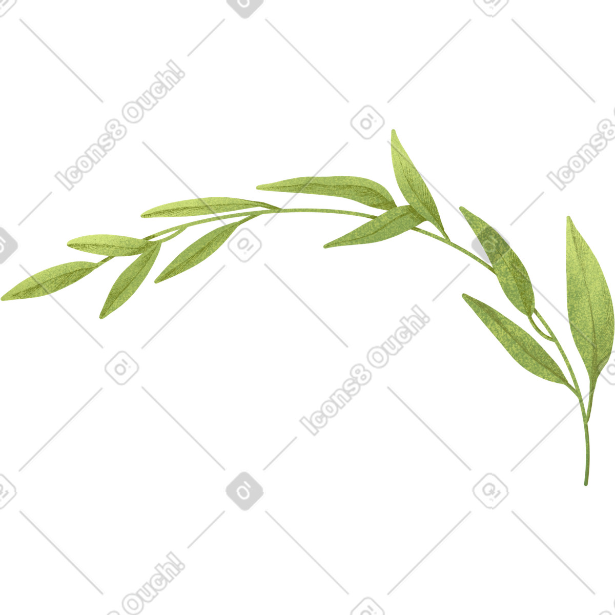 Large light green curved twig illustrazione in stile Floral scarica in PNG, SVG