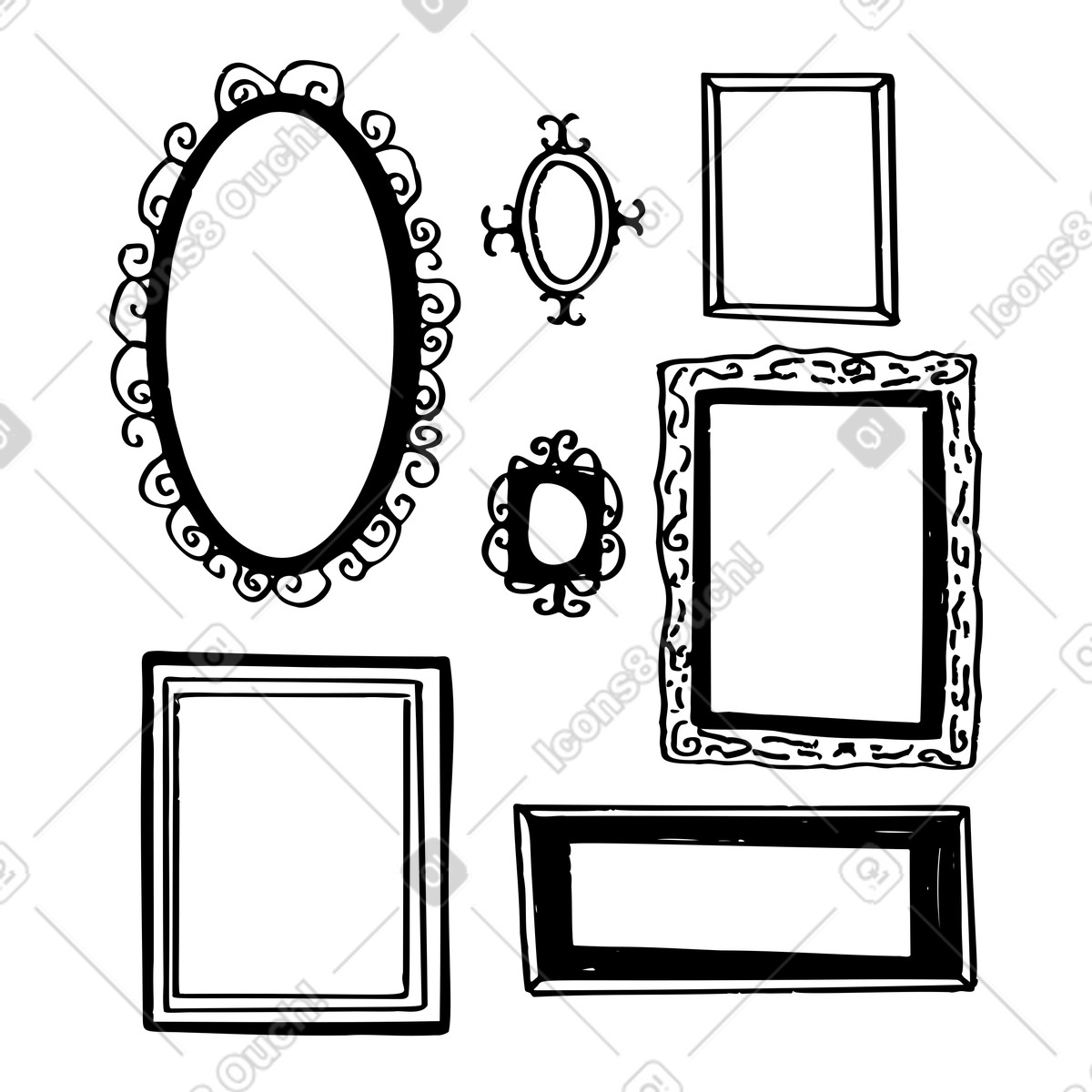 Bunch of frames on the wall illustration in Marks style download in PNG, SVG