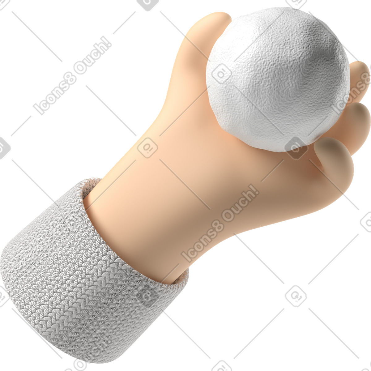 下载 3D Hands Fun&Wild 风格的 拿着雪球的苍白的皮肤手 插画，支持 PNG、SVG 格式