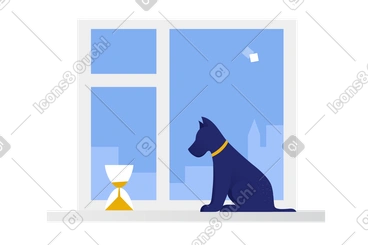 Chien attendant son propriétaire sur le rebord de la fenêtre PNG, SVG