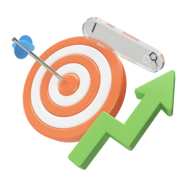 A target with an arrow and an upward graph - 3D Corporate style illustration