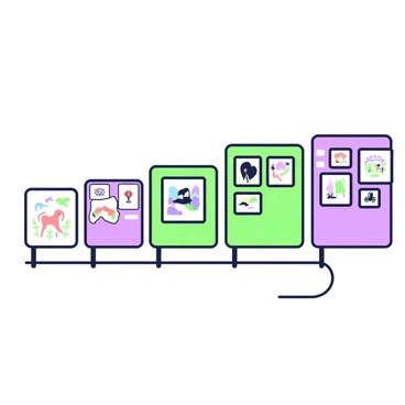 A visual timeline showcases "Becca Hall's artistic journey." At the far left, there are "childhood sketches" featuring simple drawings of animals and nature, drawn in vibrant colors. As the timeline progresses to the right, the sketches become increasingly detailed, showing "teenage artwork" depicting landscapes and abstract forms, along with some early paintings. Further along, there are images of "college projects" displaying various art techniques and styles, including mixed media pieces. At the far right, "professional work" is featured, illustrating a series of polished, sophisticated art pieces displayed in a gallery setting, complete with frames and labels. Each section is connected by a "curved line" representing the flow of her development.