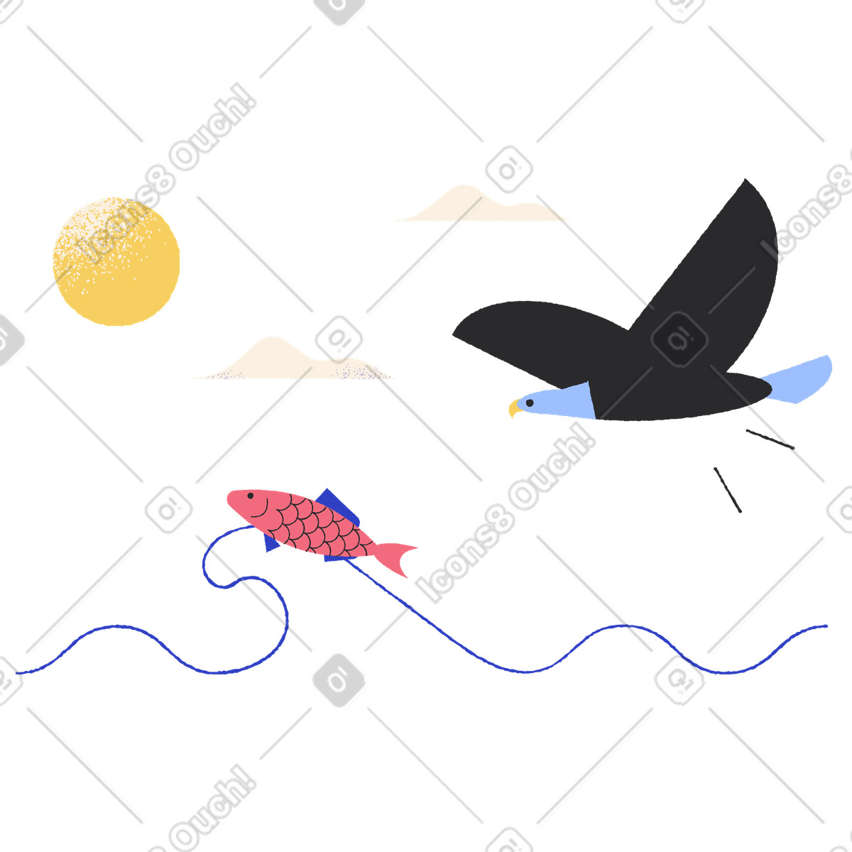 Aquila che caccia un pesce illustrazione in stile Pablo scarica in PNG, SVG