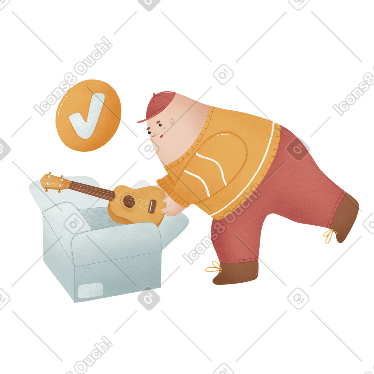 Woolly 스타일의 Man received a ukulele delivery and opens the box 일러스트레이션 PNG, SVG 다운로드