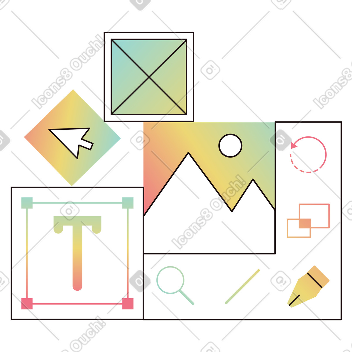 Creating user interface with design tools illustration in PNG, SVG
