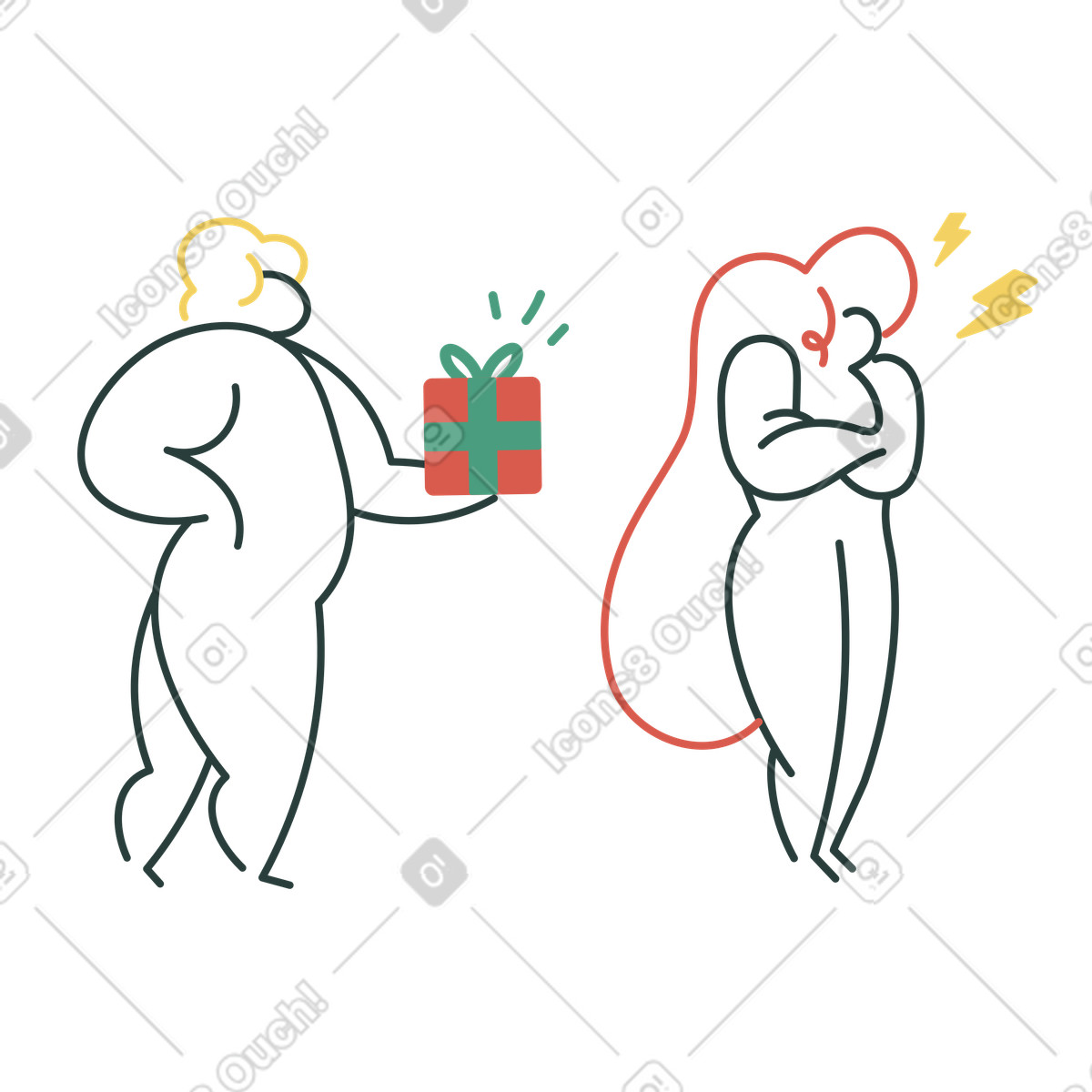 Ilustración Hombre disculpándose con una mujer regalo en estilo Macaroni a descargar en PNG y SVG