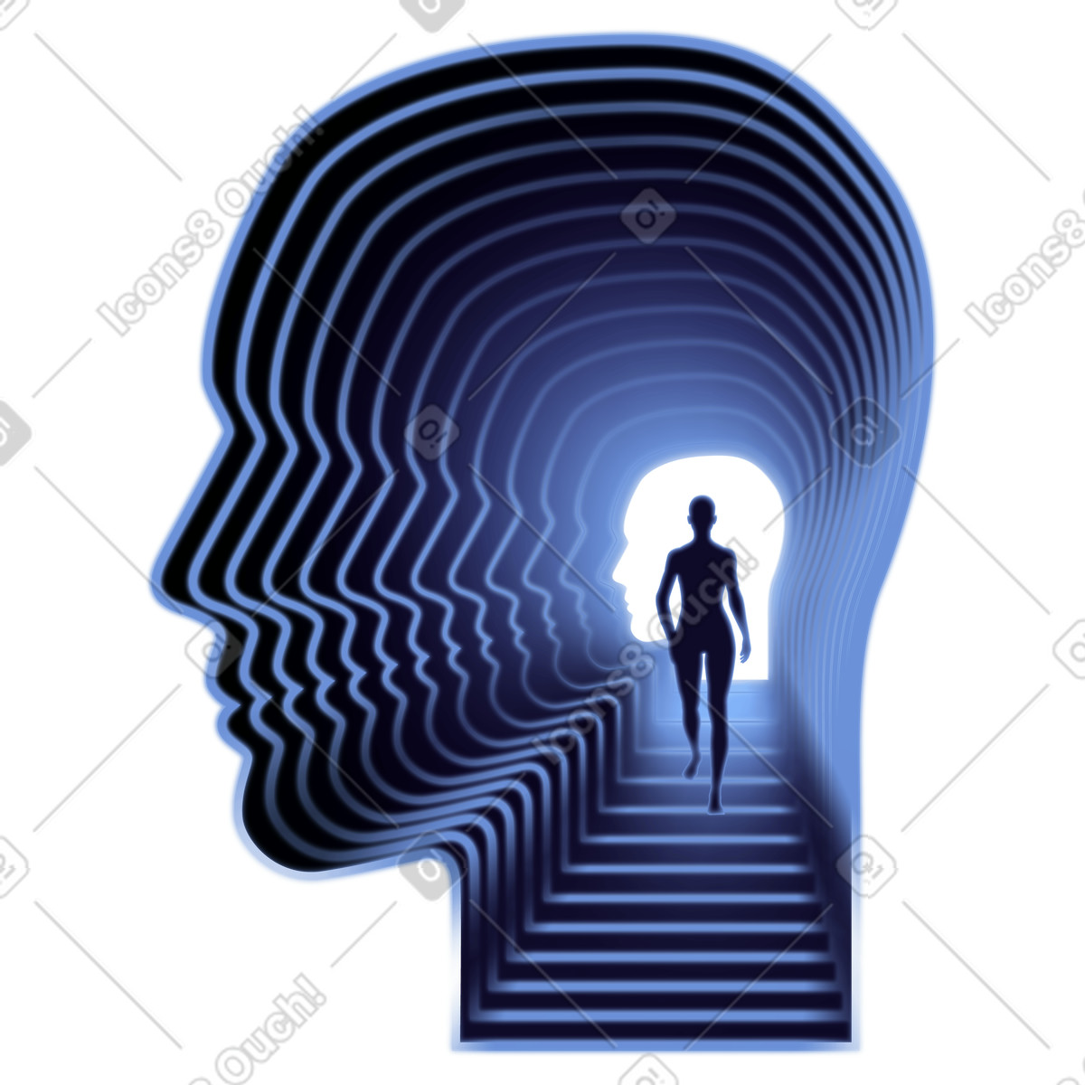 Illustration Сognitive processing layers, Head layers with walking person dans le style Dimension à télécharger aux formats PNG, SVG