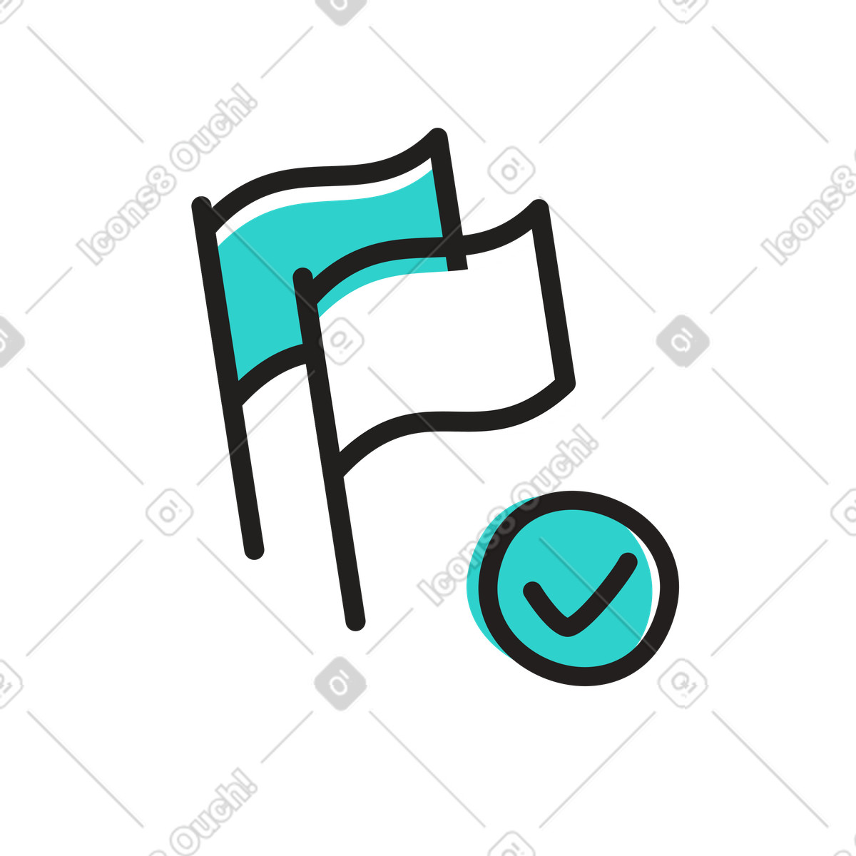Kpi objective flags with checkmark illustration in Little style download in PNG, SVG