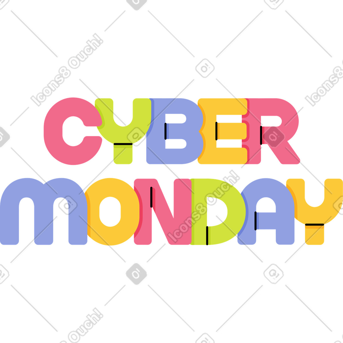 Scrivere il testo del cyber lunedì illustrazione in stile Juicy scarica in PNG, SVG