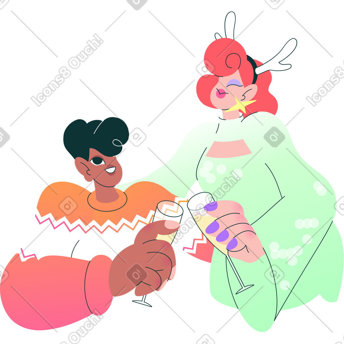 Zwei freunde sto&szlig;en an-Illustration im Florid-Stil als Download in PNG, SVG