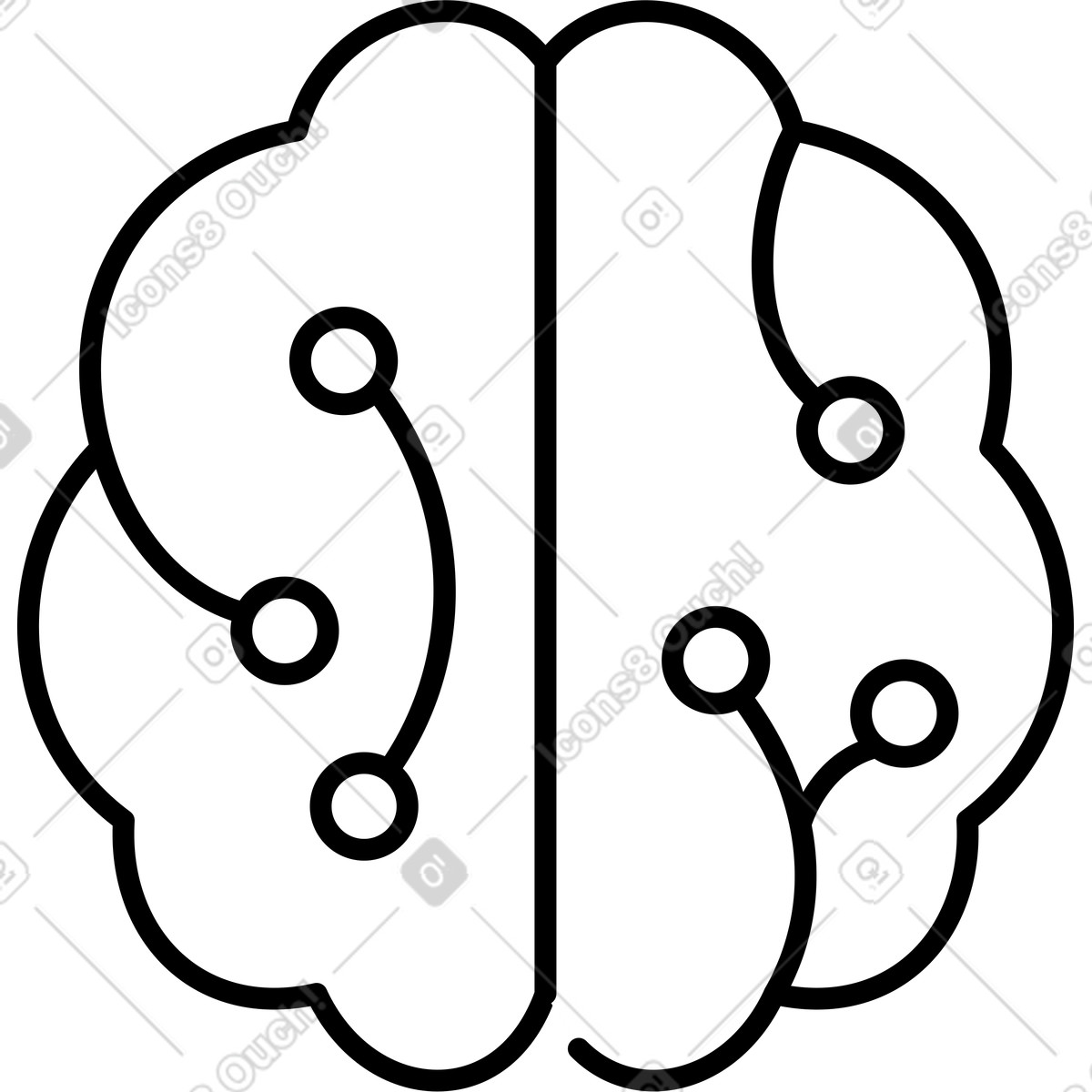 Ilustração de Brain circuit outline with connected nodes symbolizing artificial intelligence network em no estilo Notion Line Art para baixar em PNG, SVG