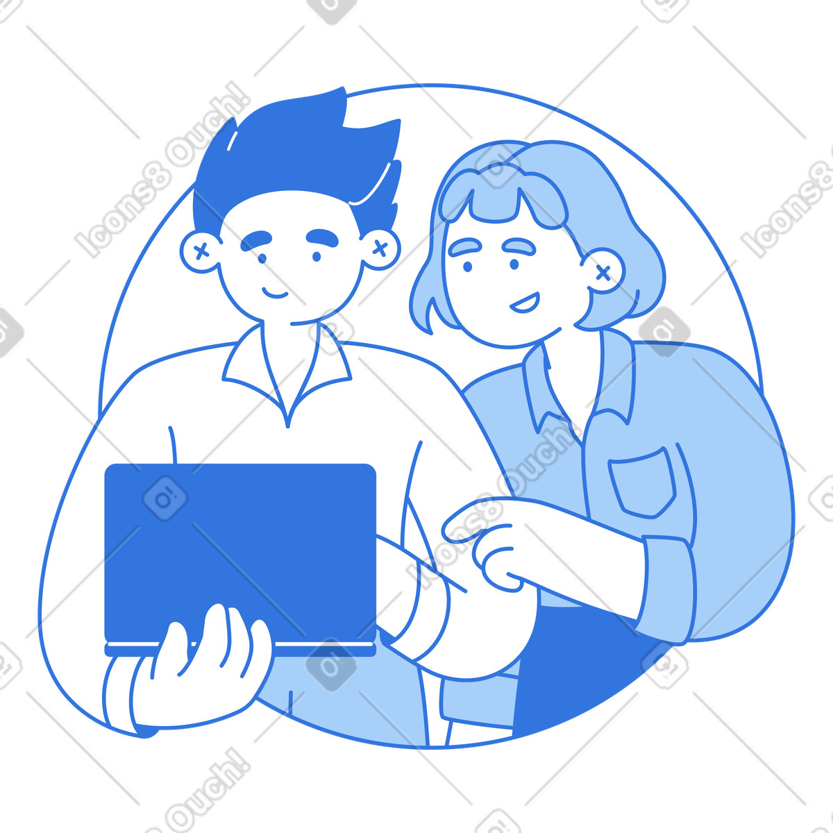 Colleghi che lavorano insieme al computer portatile illustrazione in stile Sky scarica in PNG, SVG