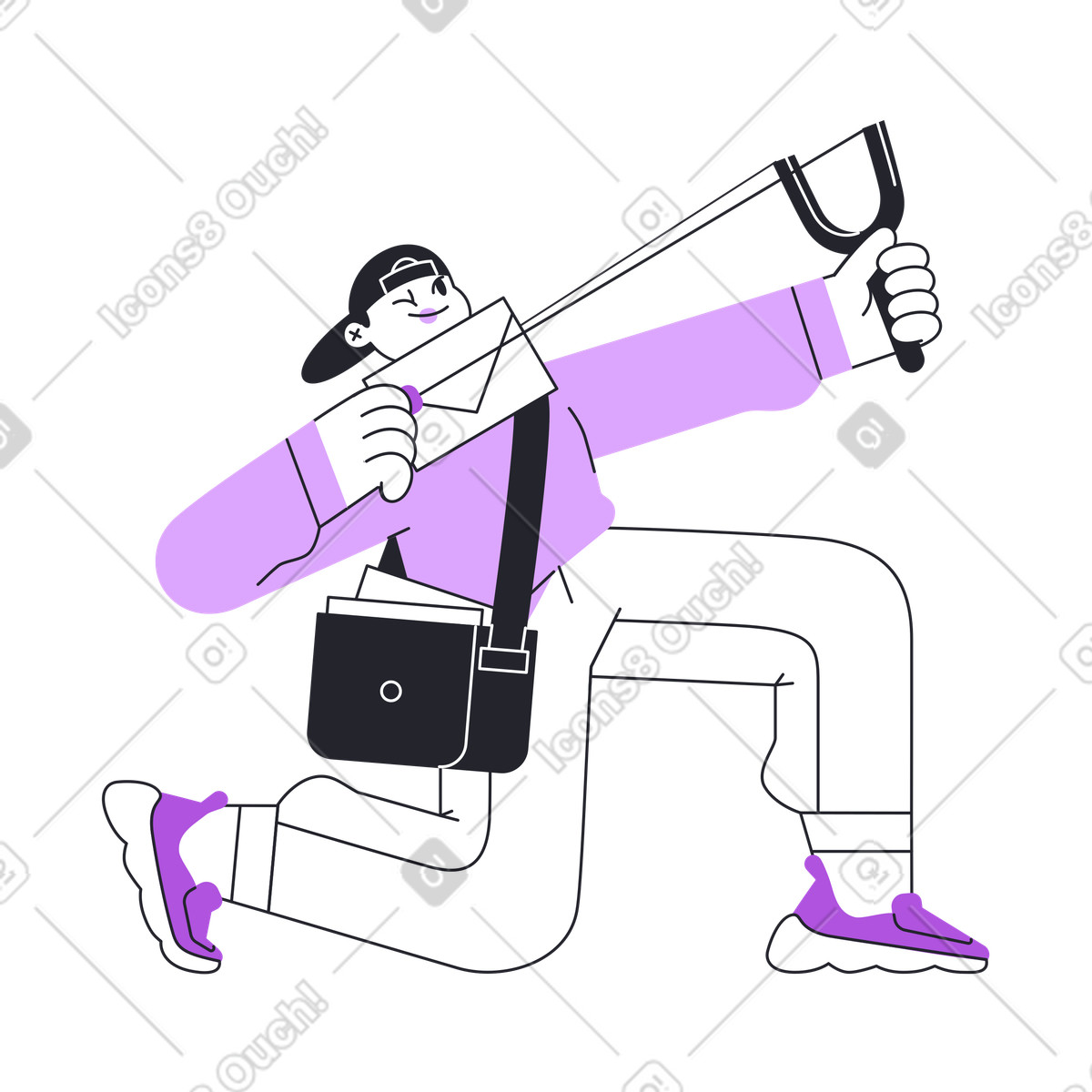 Ilustración El hombre dispara un correo con una honda en estilo Grapy a descargar en PNG y SVG