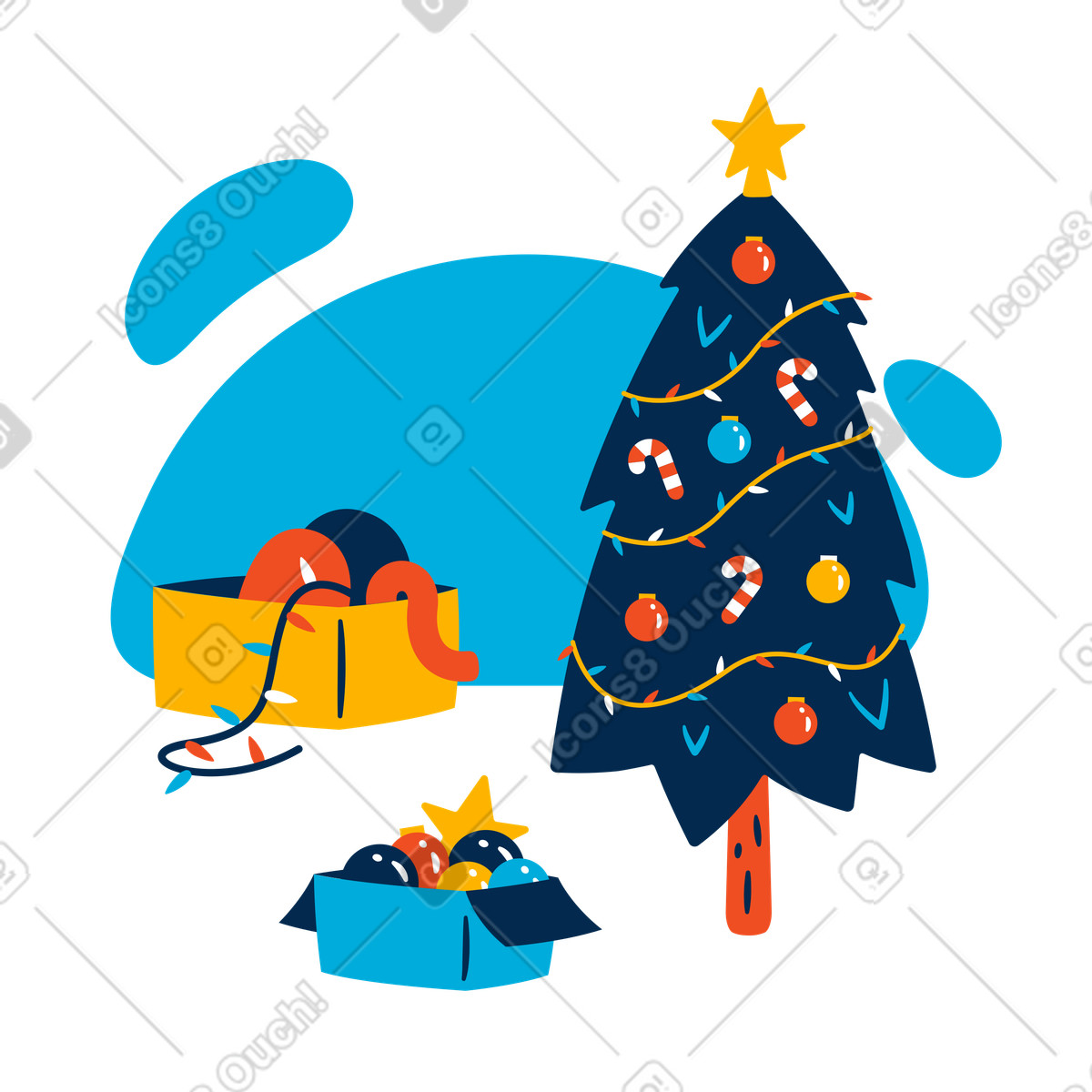 Illustration Décoration festive avec boules de noël pour le sapin dans style Flame à télécharger aux formats PNG, SVG