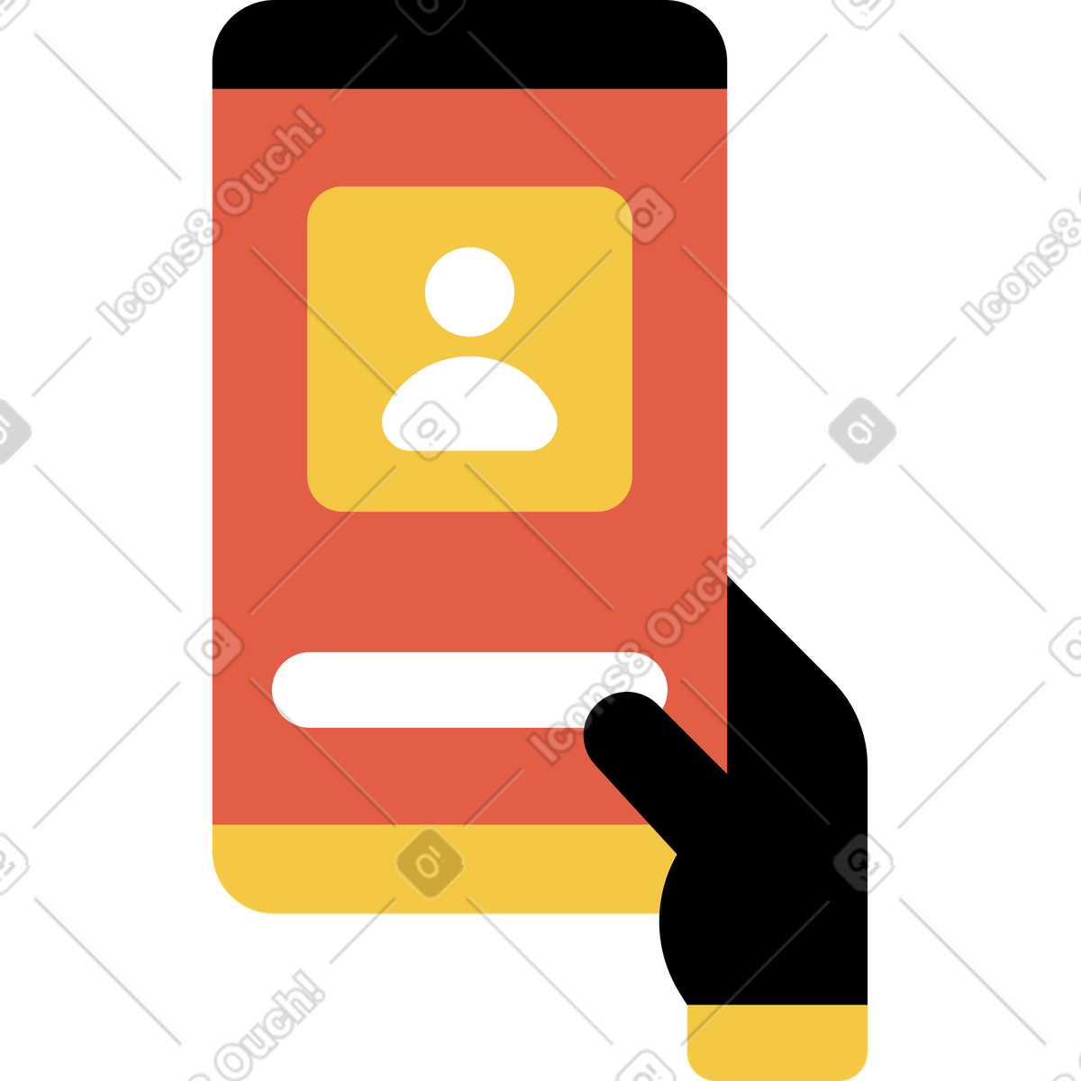 Mano che tiene il telefono con l'icona della persona illustrazione in stile Flat scarica in PNG, SVG