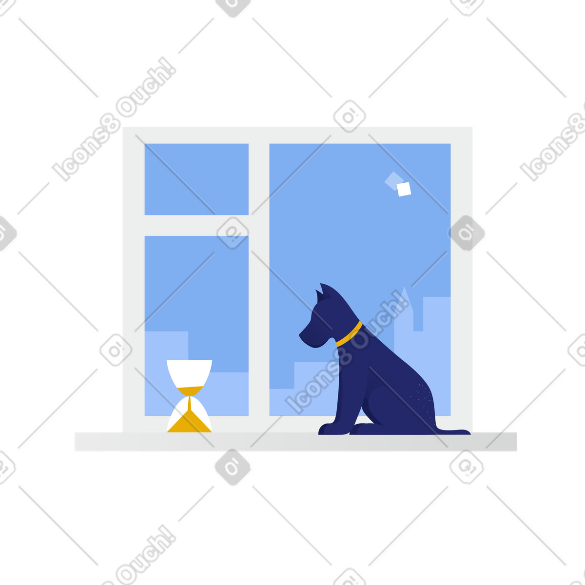 Illustration Chien attendant son propriétaire sur le rebord de la fenêtre aux formats PNG et SVG