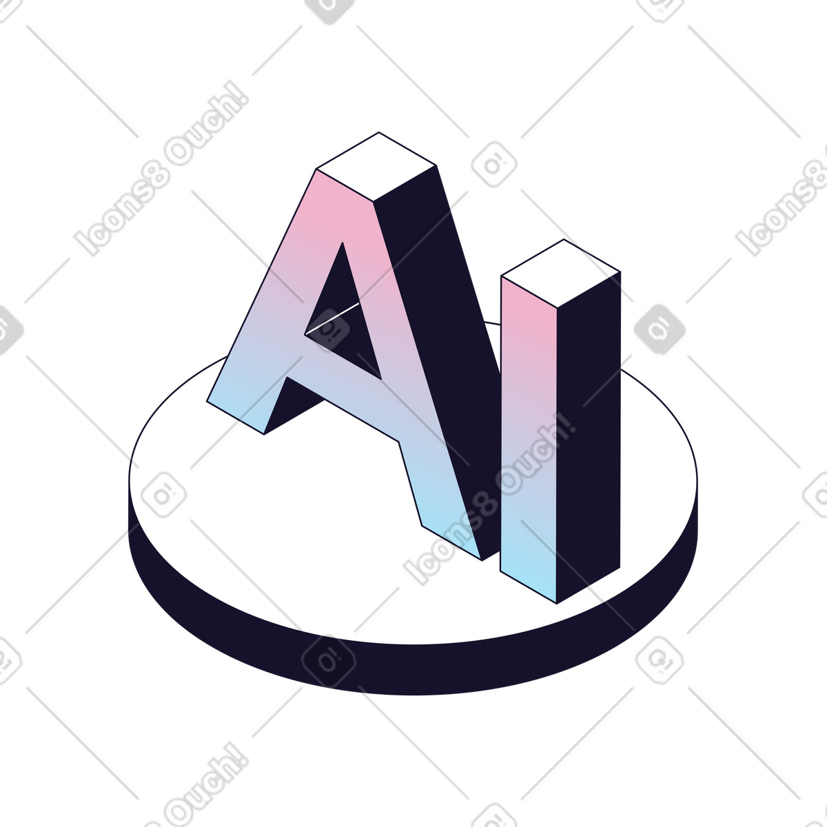 Node スタイルの Artificial intelligence AI lettering on 3D platform icon のイラストをPNG、SVG形式でダウンロード