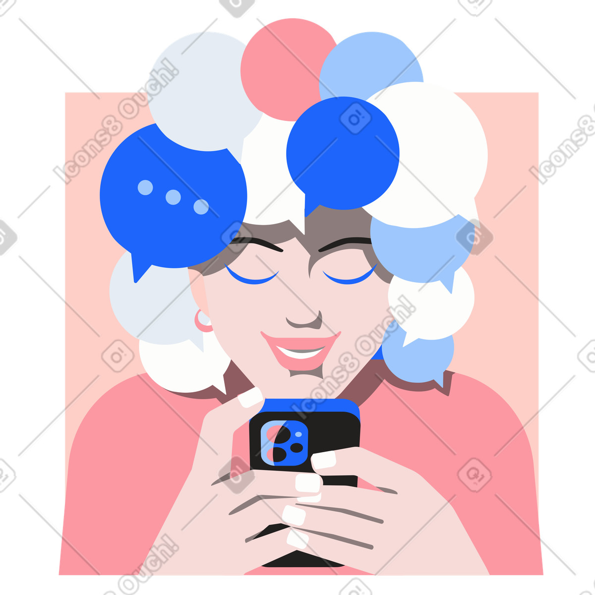 Sms, messaging, digitale kommunikation am telefon animierte Illustration im Editorial-Stil als Download in GIF, Lottie (JSON), AE