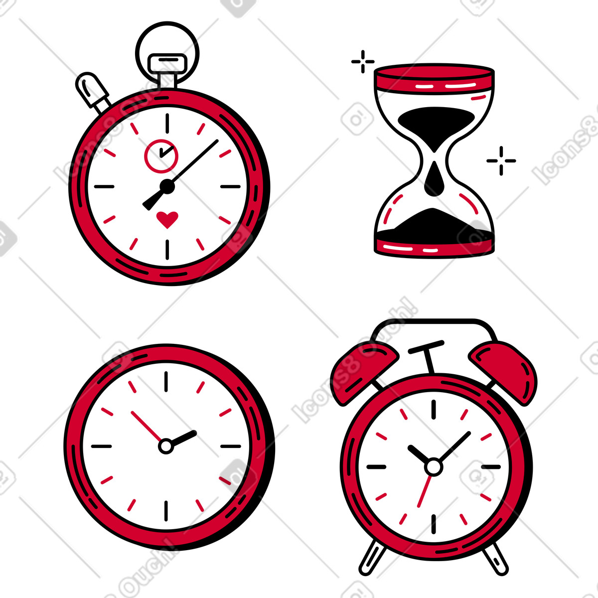 Ilustração de Diferentes tipos relógios em no estilo Ruby para baixar em PNG, SVG