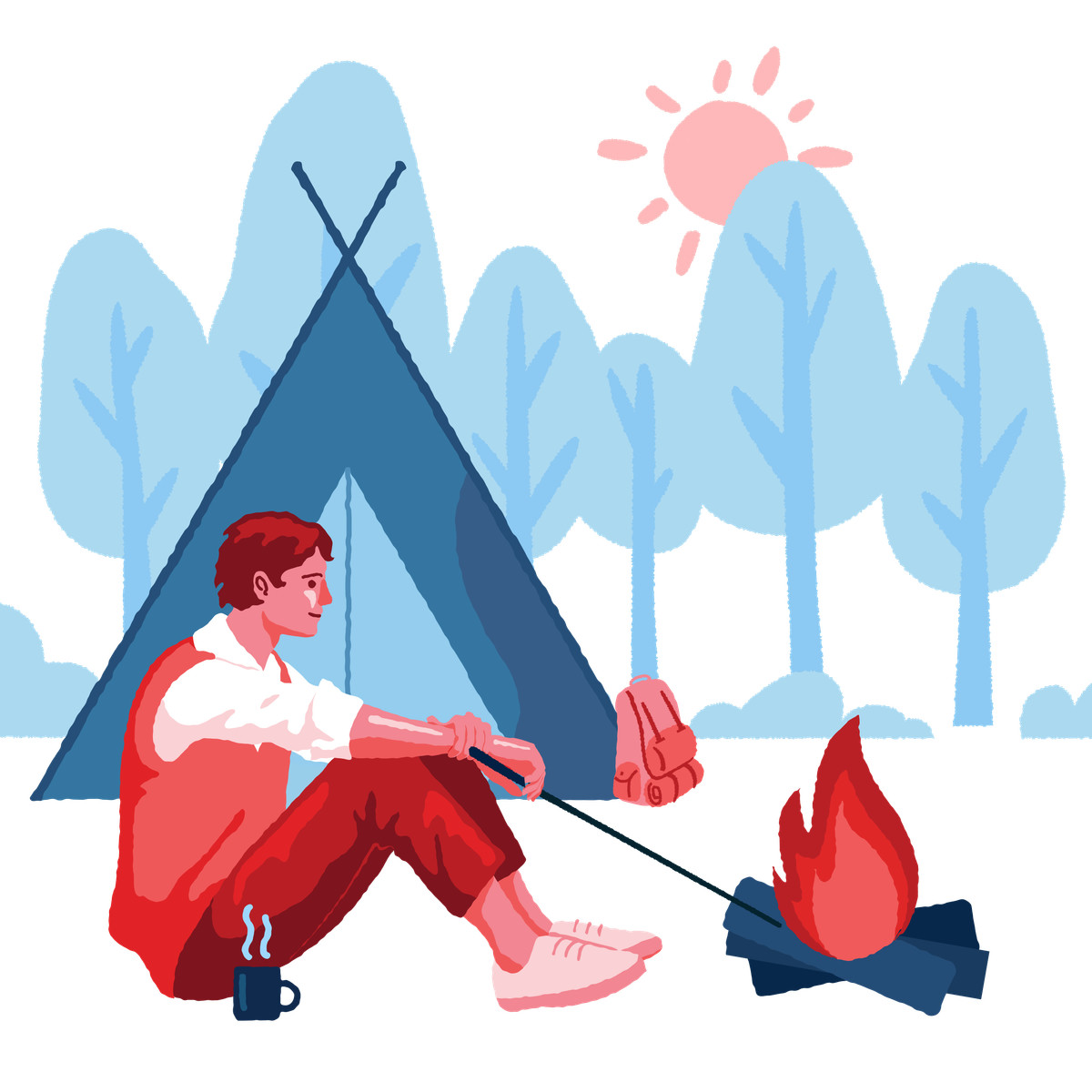 Illustration Homme profitant de l'extérieur près d'un feu camp dans le style Cherry à télécharger aux formats PNG, SVG