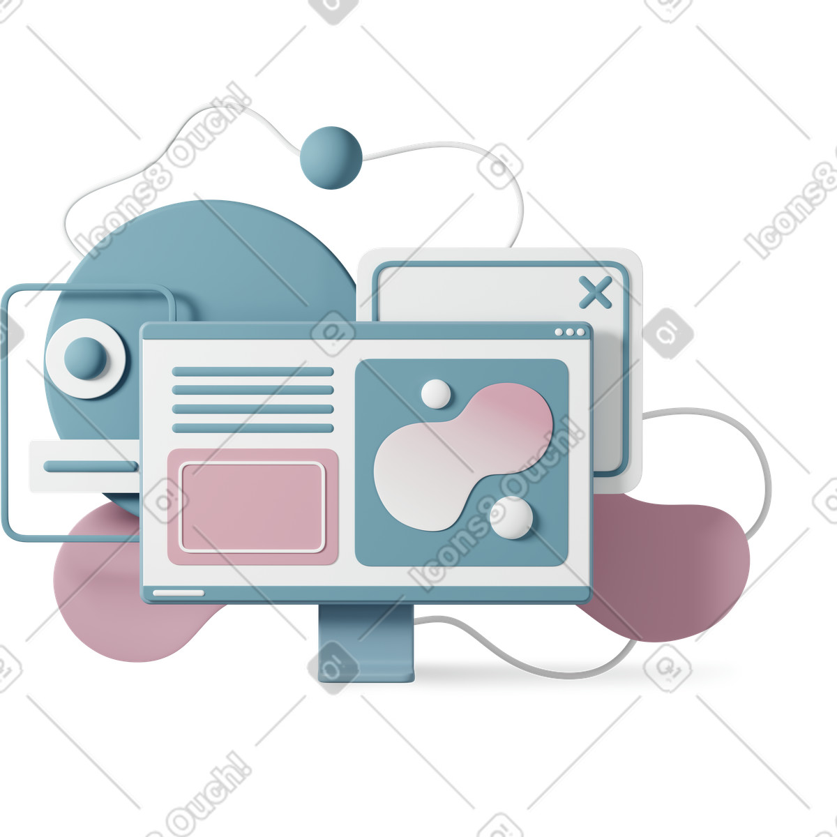 Abstract website wireframe with 3d shapes, Creative UI design-Illustration im Casual life-Stil als Download in PNG, SVG