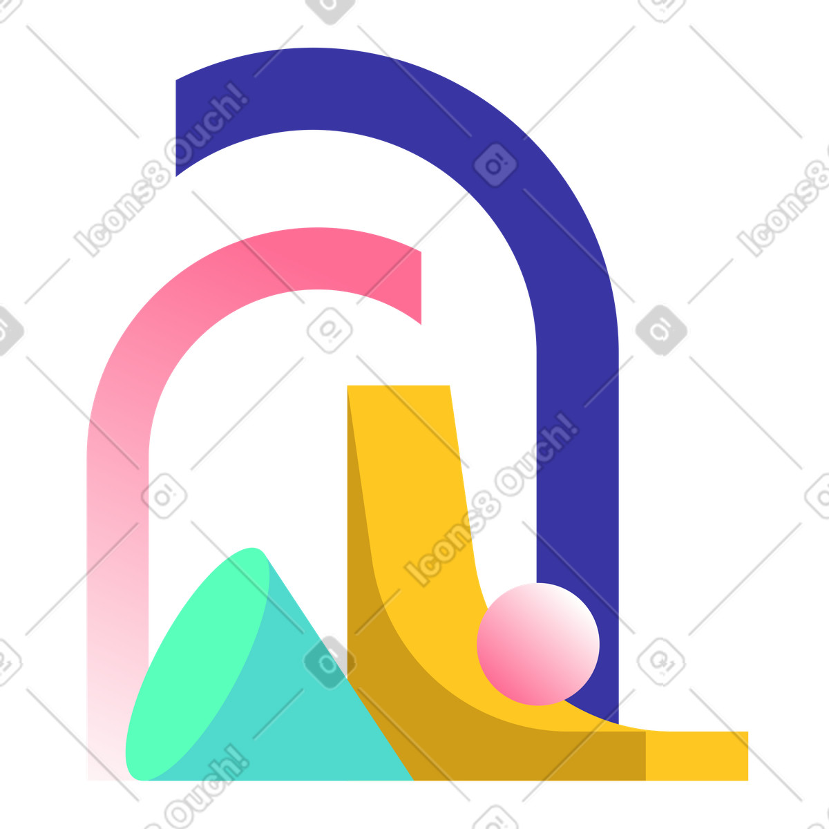 Figure geometriche astratte e archi illustrazione in stile Bright scarica in PNG, SVG