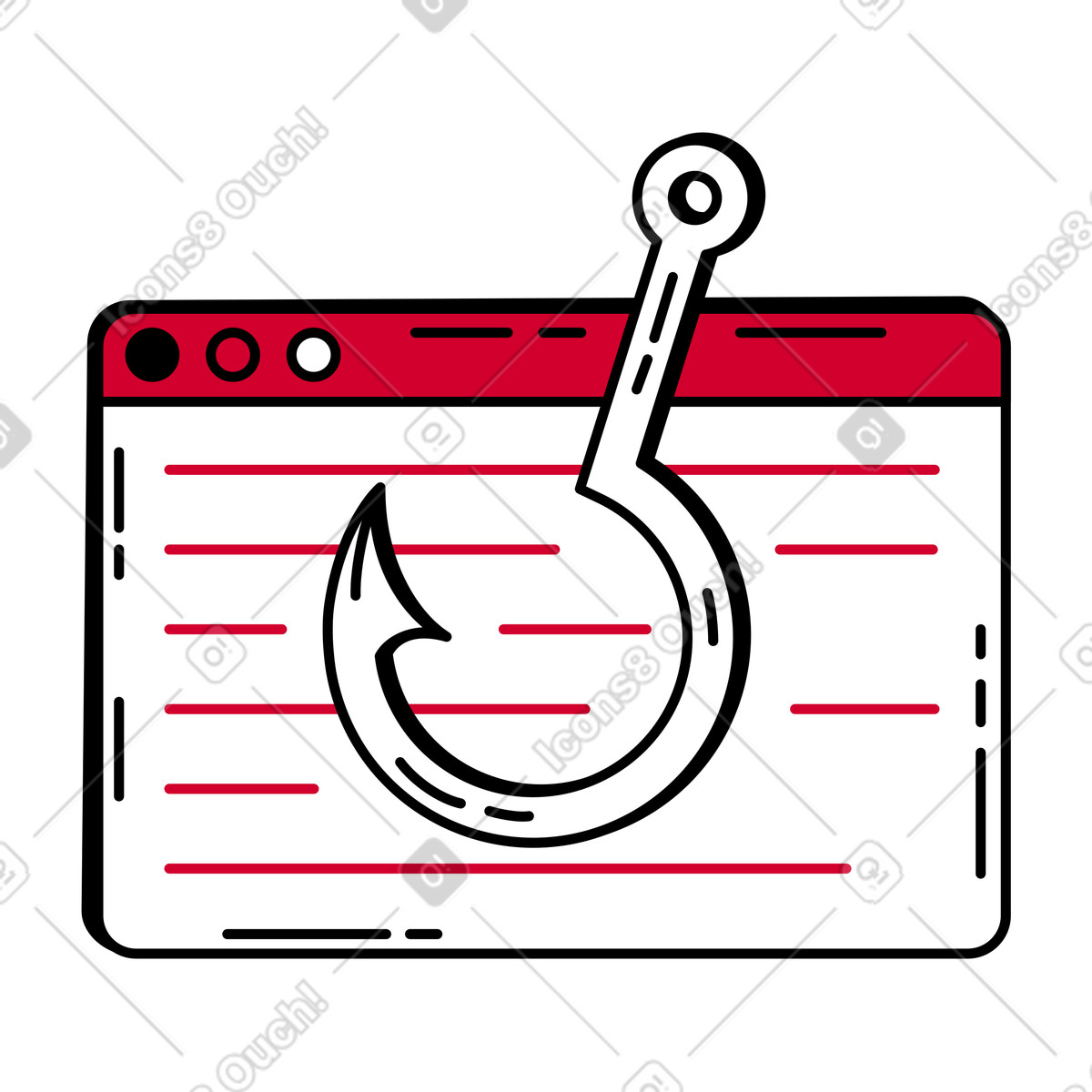 Malicious website with a phishing hook illustration in PNG, SVG