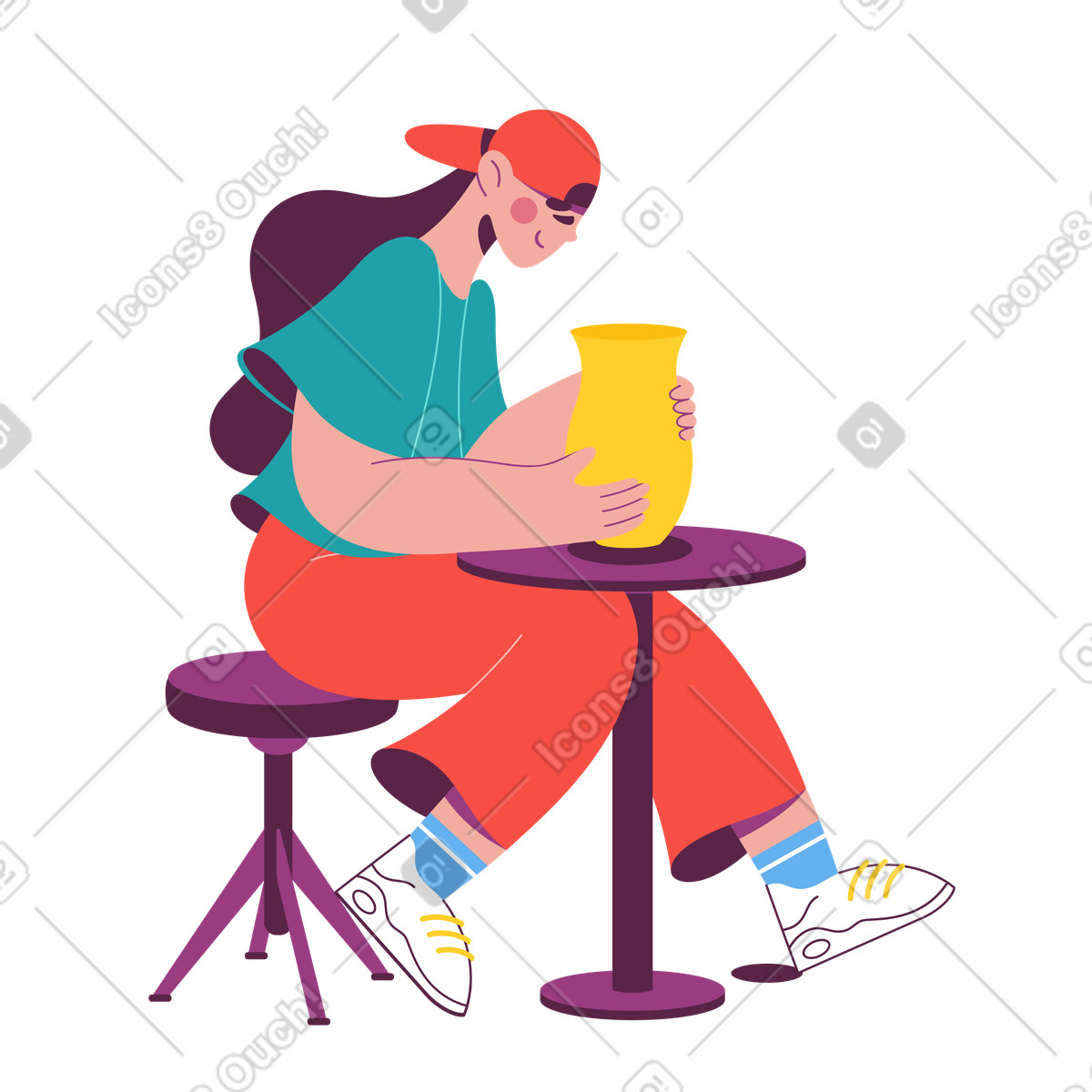 Illustration Artiste potière travaillant sur un vase dans le style Sammy à télécharger aux formats PNG, SVG