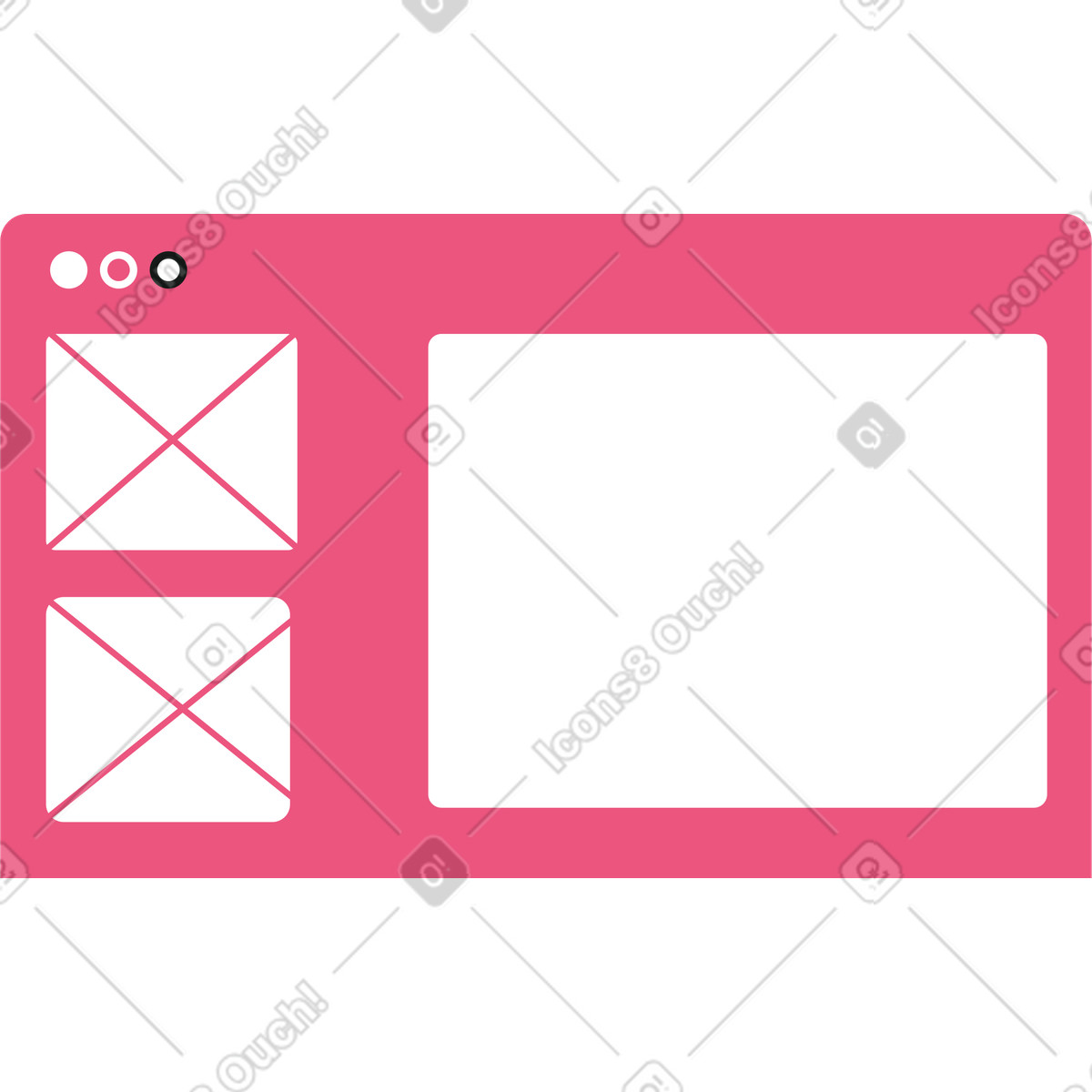 Background browser window with three pictures illustration in Lounge style download in PNG, SVG