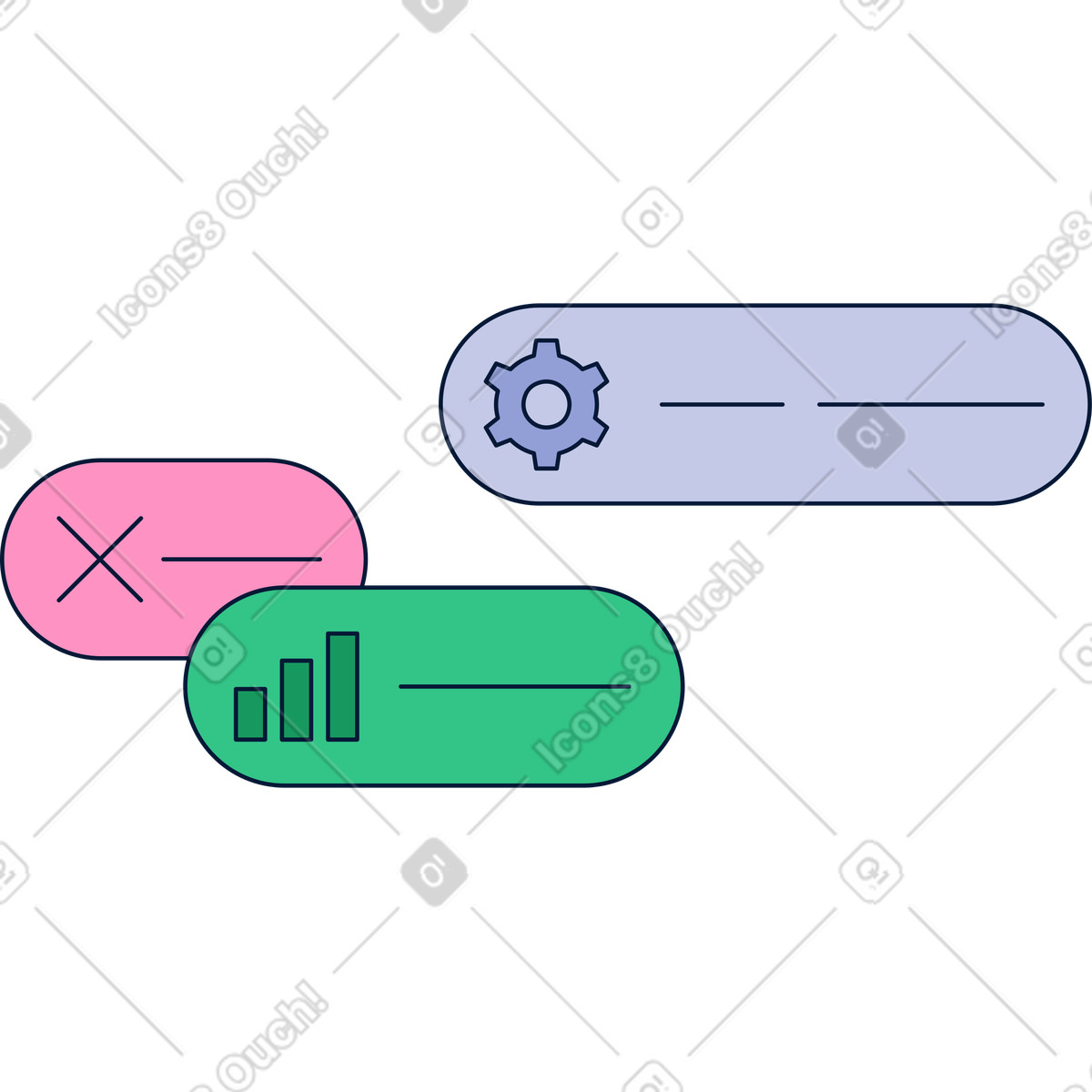 Rectangles with settings illustration in PNG, SVG
