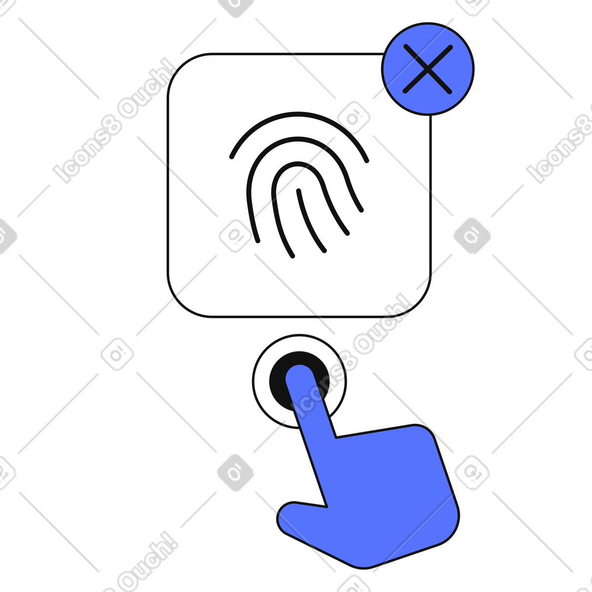 Иллюстрация Fingerprint authentication denied error with hand pressing biometric scanner button в стиле Main — скачать в форматах PNG, SVG