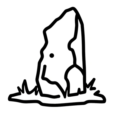 A large stone monolith standing in a grassy field, covered in glowing runes etched into its surface.