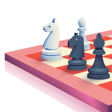 A close-up view of a chessboard with a rich wooden finish is shown. The board is set with black and white pieces arranged in a mid-game layout. A white knight is poised to move, positioned just above a black rook on the board, indicating a pivotal strategic decision. The pieces are intricately designed, with the light ones appearing polished and gleaming. The dark pieces cast subtle shadows on the squares of the board, enhancing the focus on the ongoing game. A slight hint of tension is evident as the next move is contemplated.