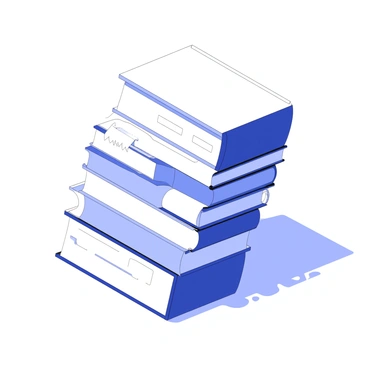 A stack of books is precariously balanced, with one side heavily weighted down by an assortment of large, thick volumes. The top book is slightly askew, indicating the instability of the stack. Pages on the edges of the books are slightly fanned out, suggesting they have been recently read. The entire composition shows the books leaning to one side, with the bottom books pressed against each other, straining under the weight. The shadow of the stack is cast on a flat surface beneath it, enhancing the sense of impending collapse.