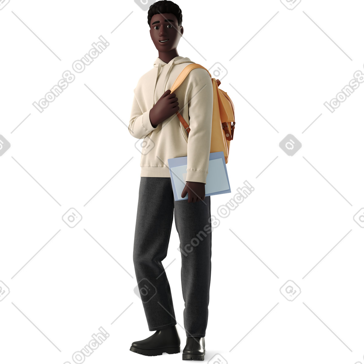 Young man student with backpack插图，PNG、SVG格式