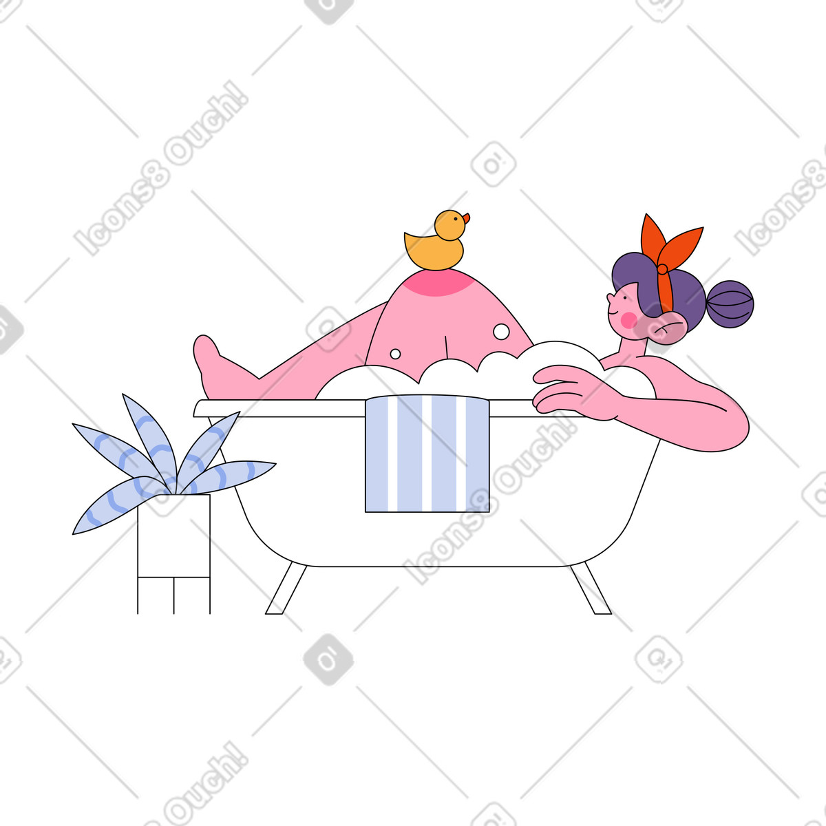 Frau, die ein entspannendes bad hat-Illustration im Bloom-Stil als Download in PNG, SVG