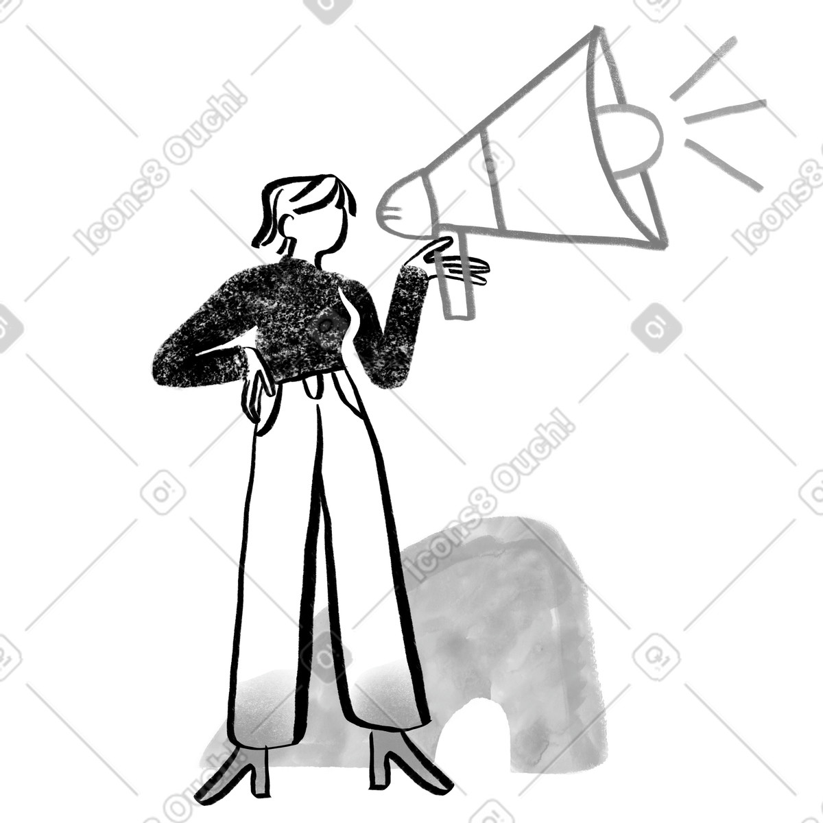 Donna in bianco e nero che parla tramite il megafono illustrazione stile Company scarica PNG, SVG