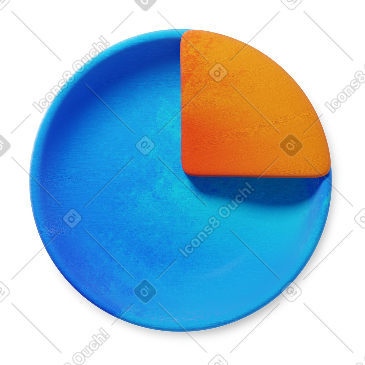 Pie chart blue disk with raised orange quarter segment slice illustrazione in stile 3D Microsoft Fluent illustration scarica in PNG, SVG