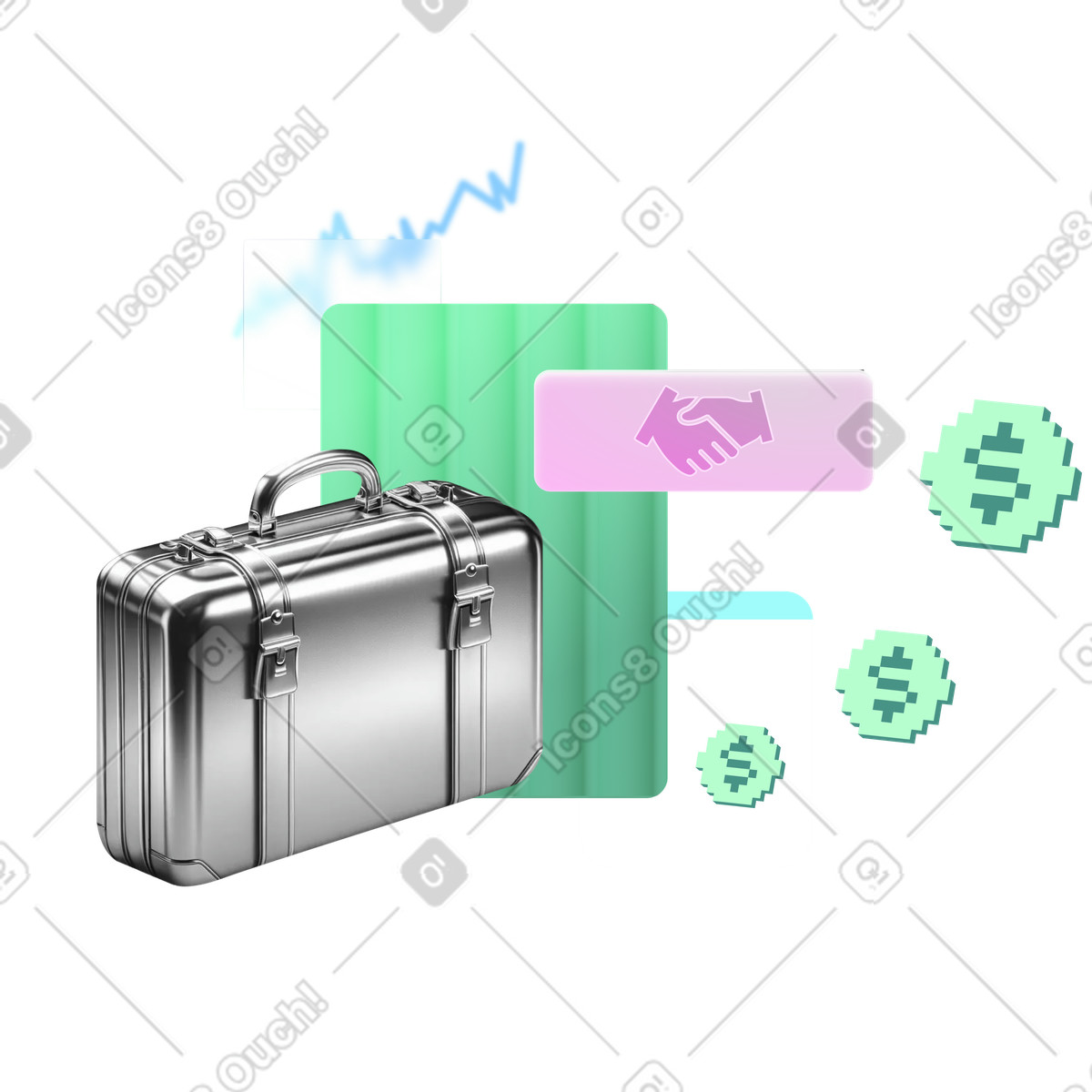 Illustration Accord commercial, partenariat et augmentation des bénéfices dans le style Chromed à télécharger aux formats PNG, SVG