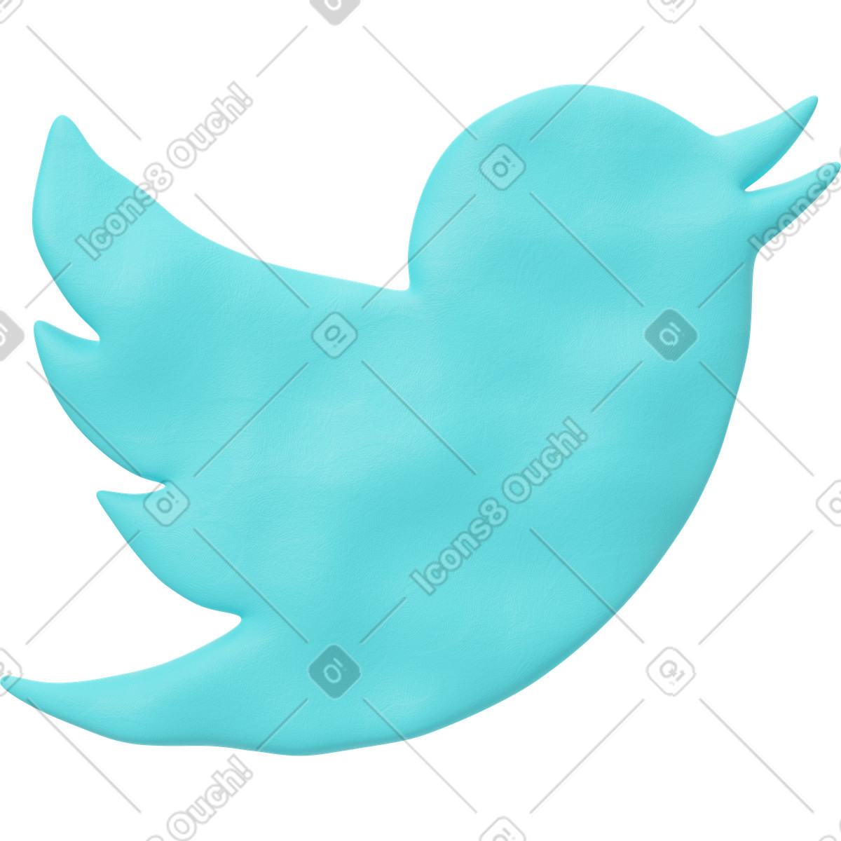 Ilustración Logotipo de twitter azul claro en estilo 3D Plastilina a descargar en PNG y SVG