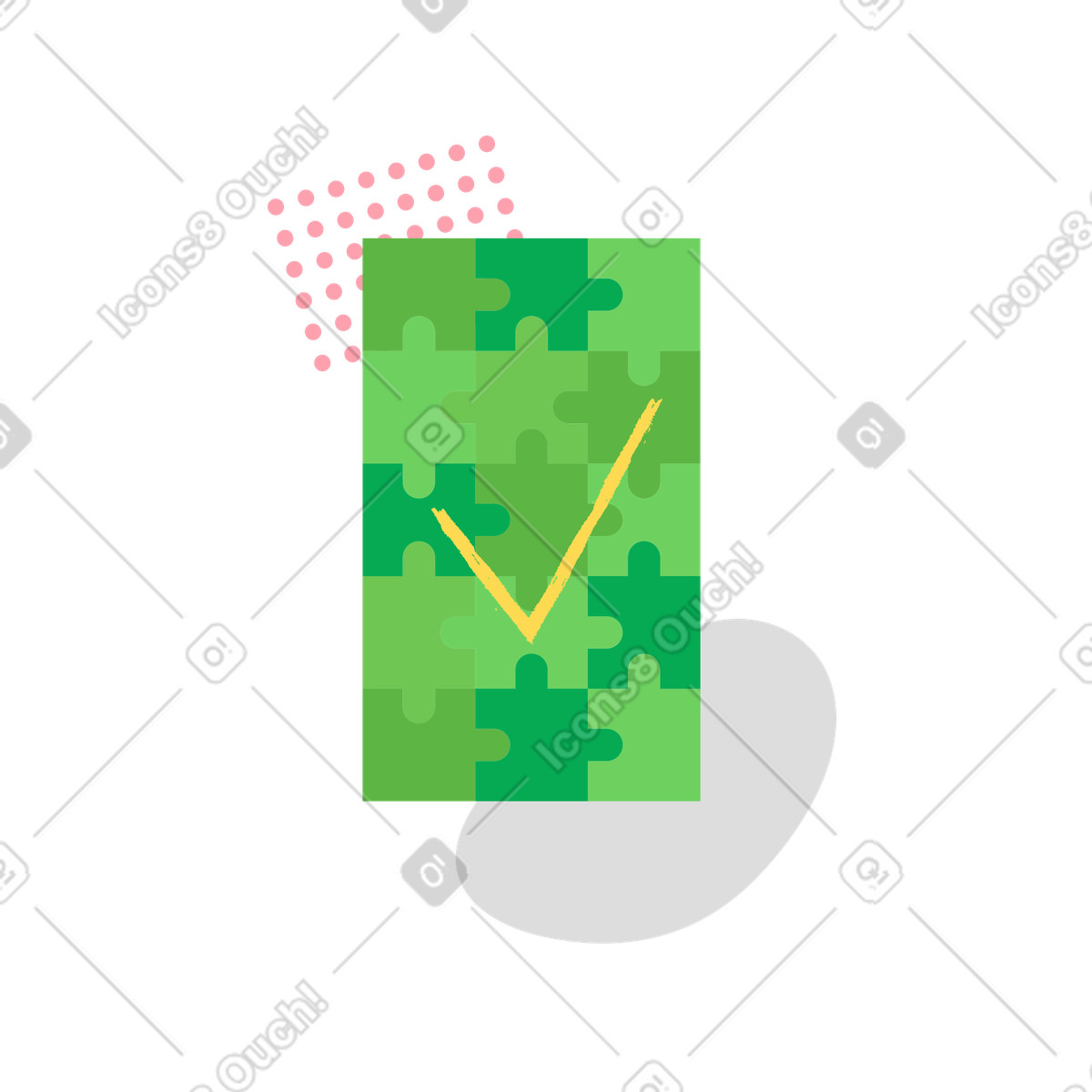 Put a yellow tick mark on green puzzle board illustration in PNG, SVG