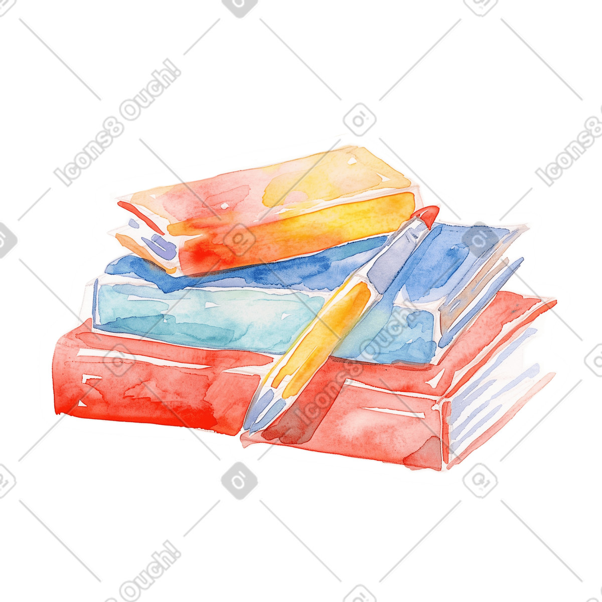 Textbooks with a pen illustration in Watercolor style download in PNG, SVG
