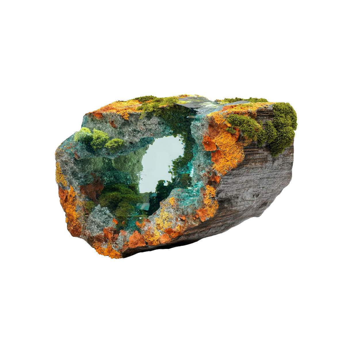 Hollow rock with turquoise veins illustration in Biomorphic style download in PNG, SVG