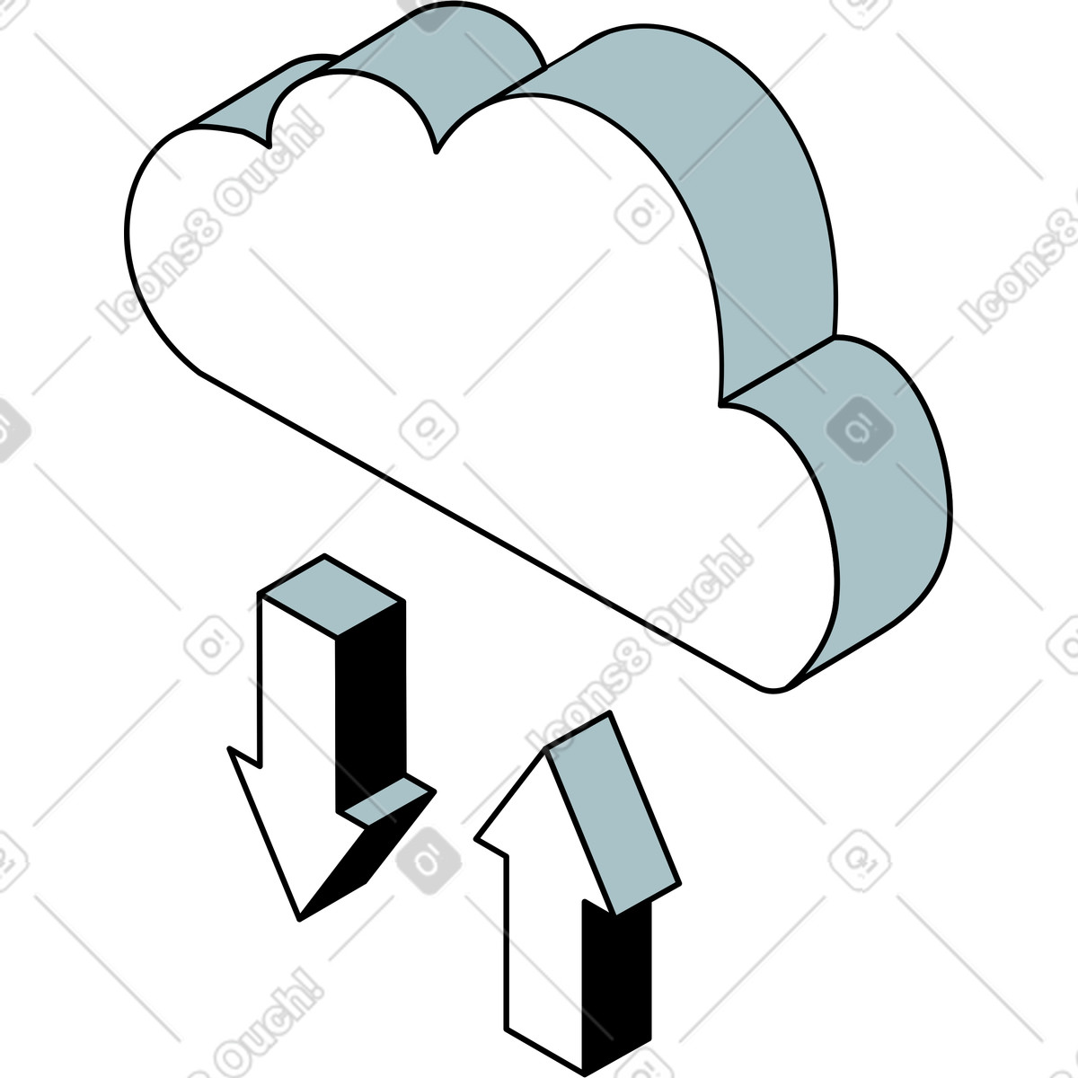 Isometric 스타일의 화살표가 있는 구름 일러스트레이션 PNG, SVG 다운로드