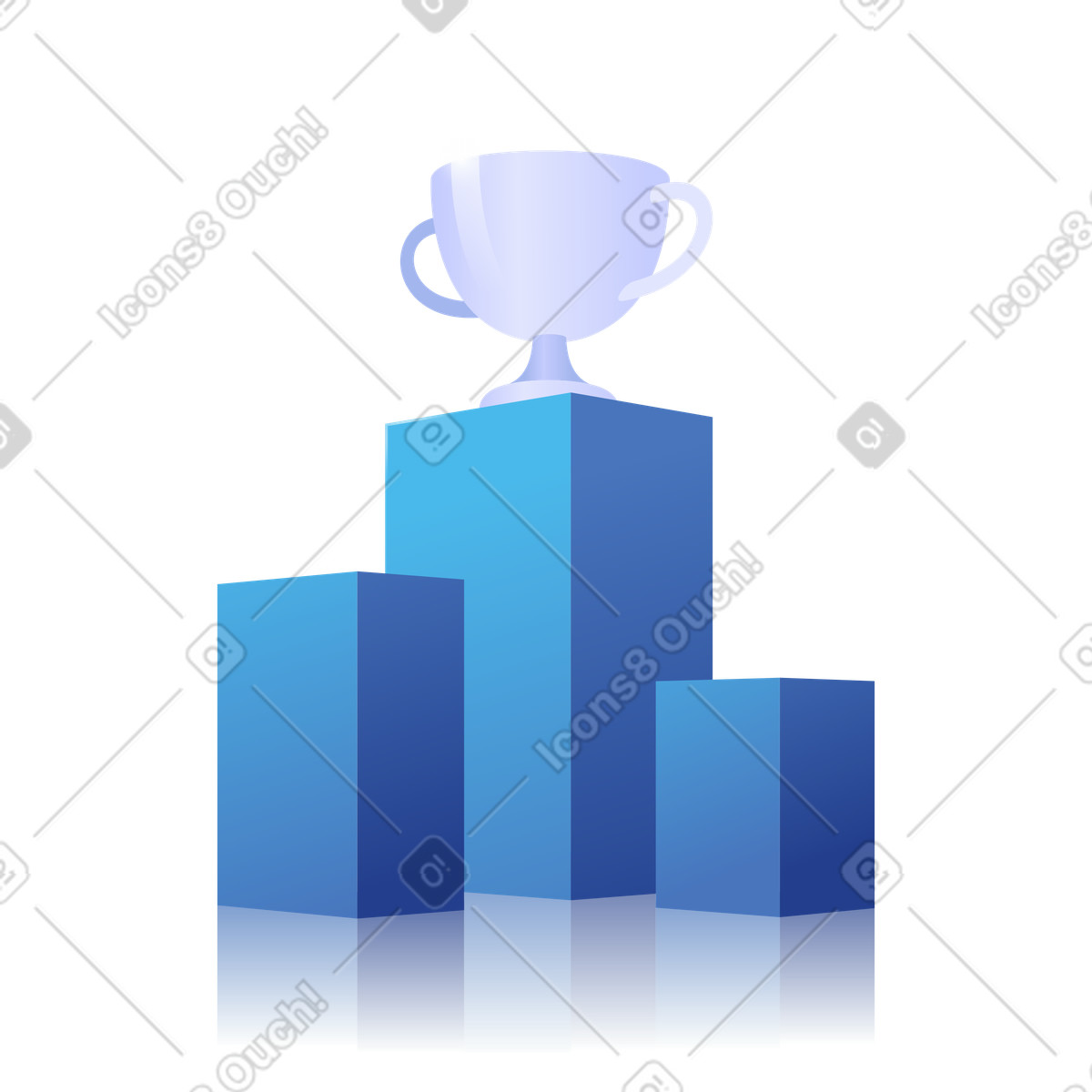 Achievement reward trophy on winner podium platform illustration in Quantum style download in PNG, SVG