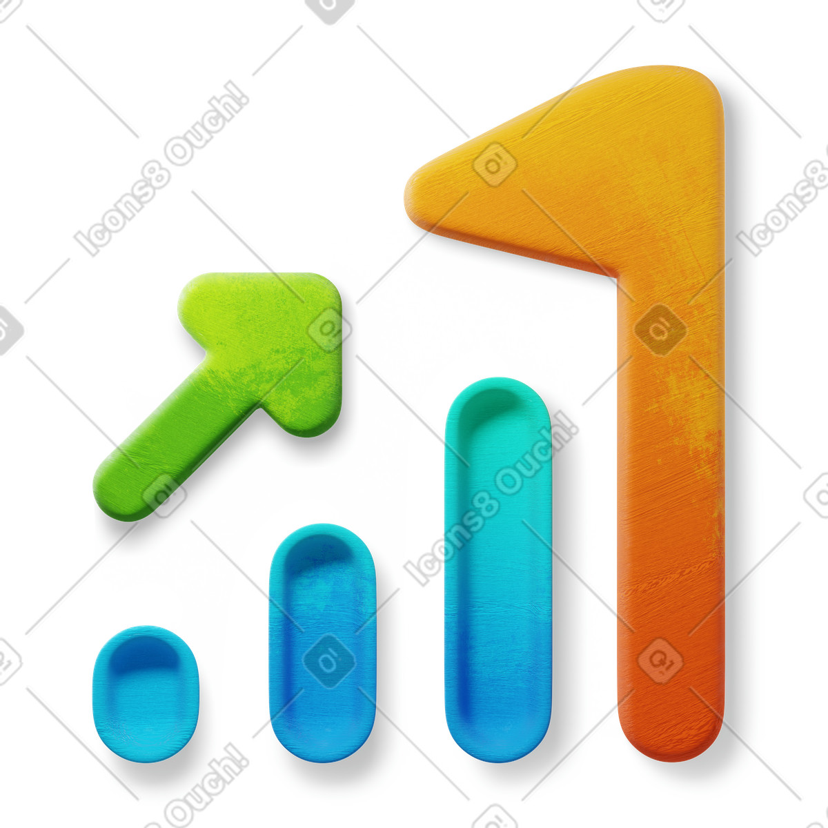 下载 3D Microsoft Fluent illustration 风格的 Arrow rising over colorful bar chart indicating positive business growth 插画，支持 PNG、SVG 格式