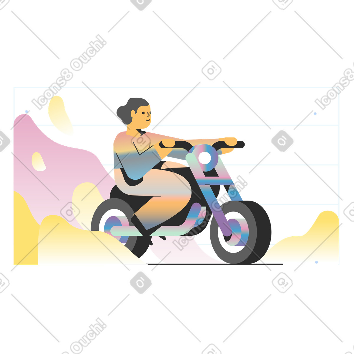 Illustration Personne conduisant une moto sur la route dans le style Marginalia à télécharger aux formats PNG, SVG
