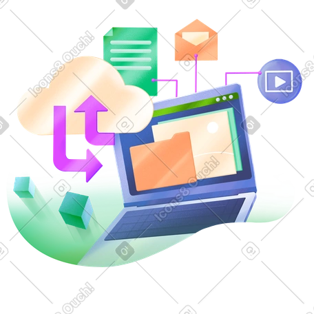 Laptop data transferring to cloud storage illustration in PNG, SVG