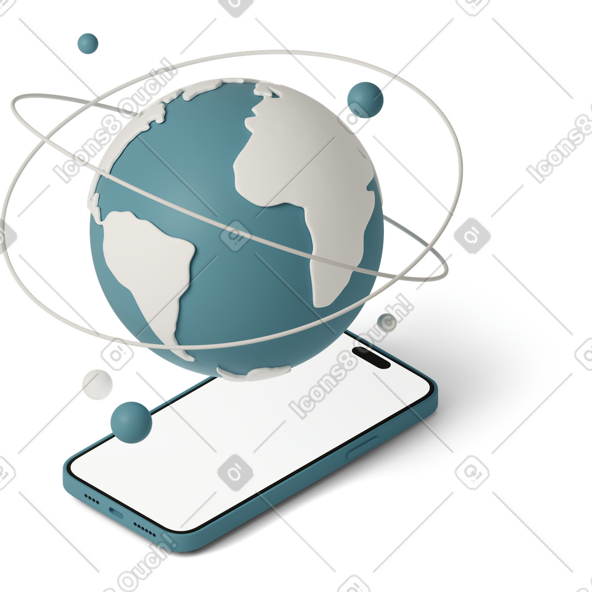 3D Casual life スタイルの Planet earth on background of mobile phone のイラストをPNG、SVG形式でダウンロード